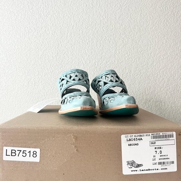 Lane Robin Mule Blue Cowboy Boots Womens 7 Cowgirl Western Leather Short Ankle - Picture 10 of 11